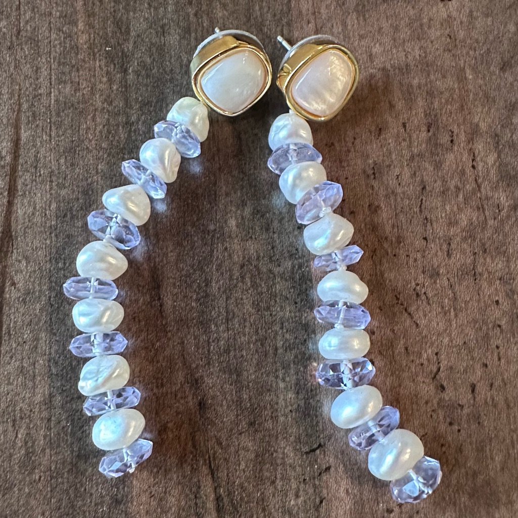 Lizzie Fortunato Wisteria Column Earrings Pearl Amethyst 175$